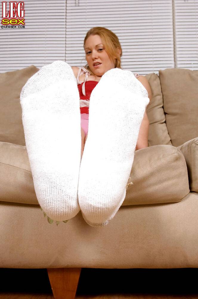 Leggy redheaded chick Tatum Bailey masturbating spread twat in white socks - #9