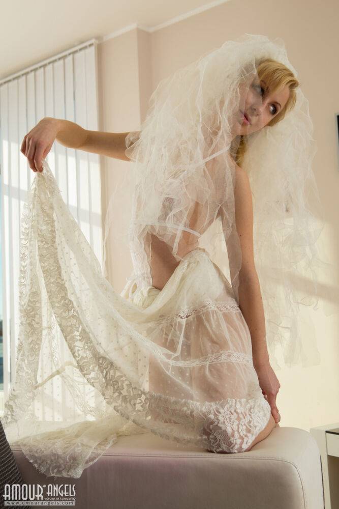 Beautiful bride Toni peels her sheer white lingerie to spread naked - #8