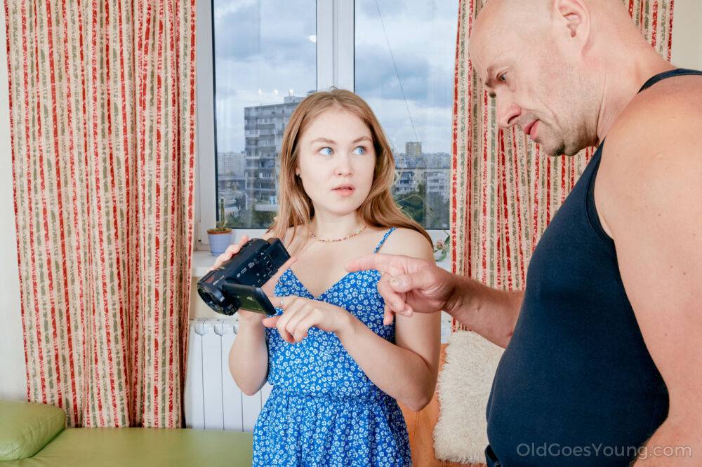 Young white girl Kira Stone poses for an old man before they fuck - #10