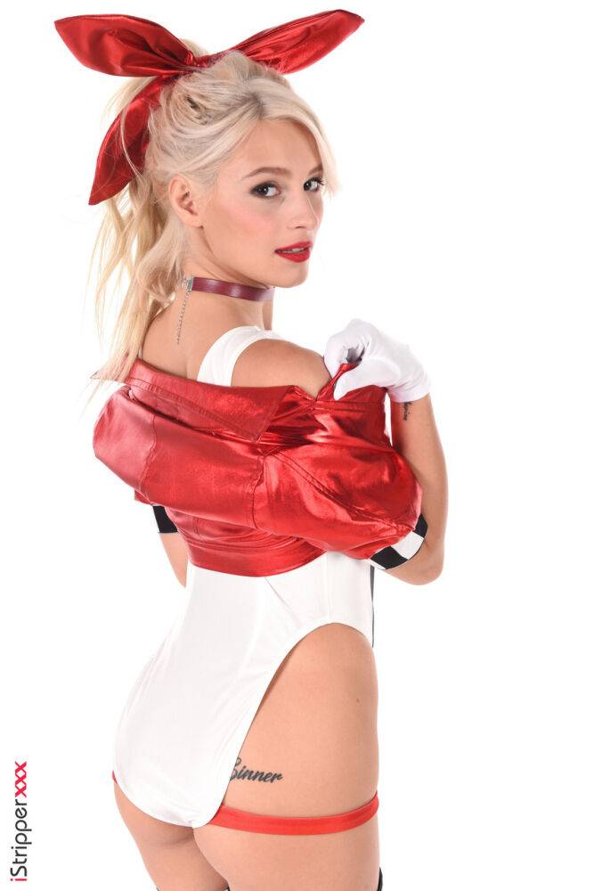 Beautiful blonde Christy White spits on a sex toy in cosplay clothing - #13