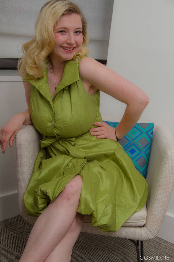 Blonde amateur Mim Turner releases her big natural tits as she removes dress - #2