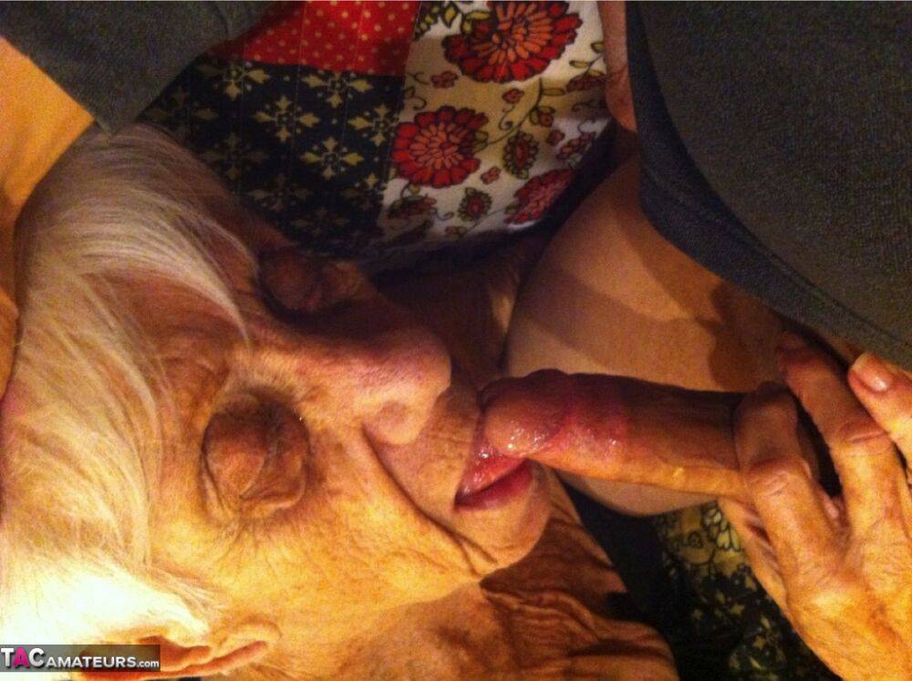 Really old granny shows off her cock sucking skills from a POV perspective - #14