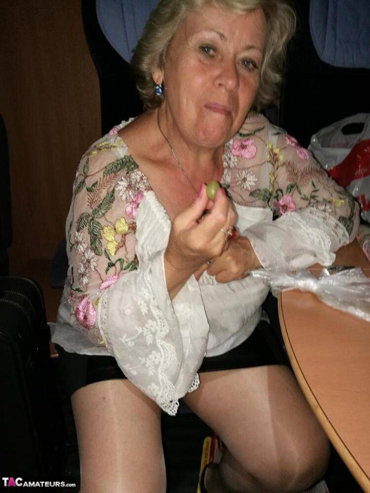 Far grandmother Caro flashes pubic hairs that escape her upskirt underwear - #17