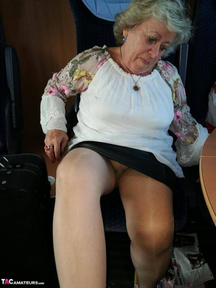 Far grandmother Caro flashes pubic hairs that escape her upskirt underwear - #12