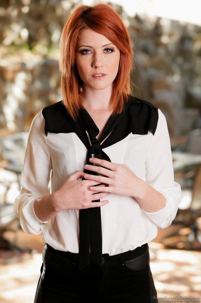 Gorgeous redhead stunner Elle Alexandra strips down sensually - #1