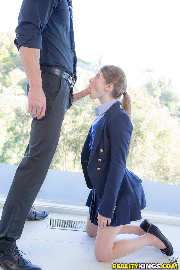 Naughty schoolgirl in uniform makes the grade on her knees - #4