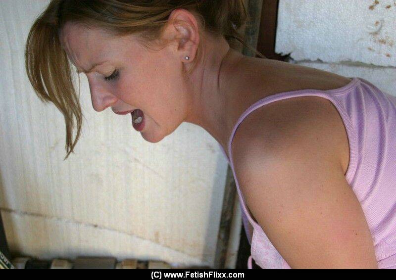 Caucasian girl is taken into a shed for a much-needed spanking - #10