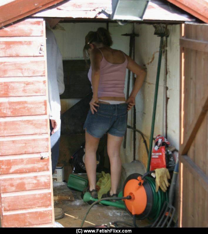 Caucasian girl is taken into a shed for a much-needed spanking - #3