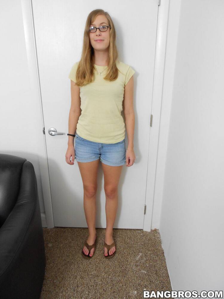 Sexy teen Amber showing her tiny tits & her big ass on her first casting day - #1