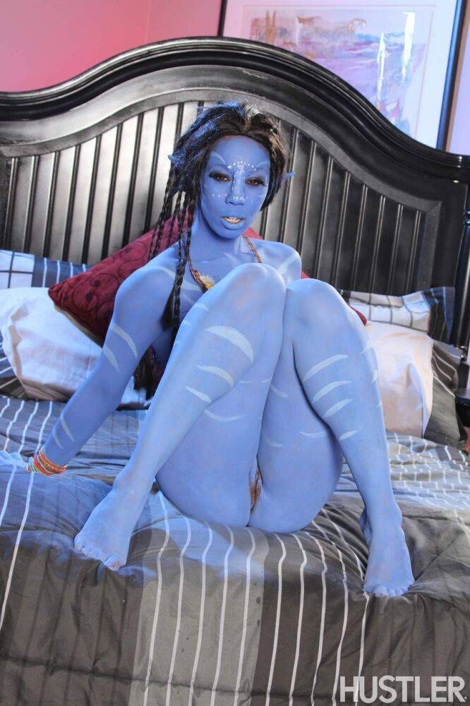 Cosplay beauty Misty Stone takes cock in nothing but blue body paint - #4