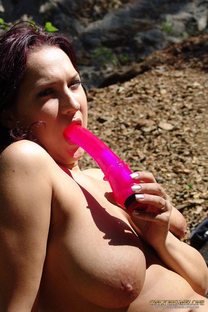 Vendy plays with her funbags and toy fucks her cunt outdoors - #14