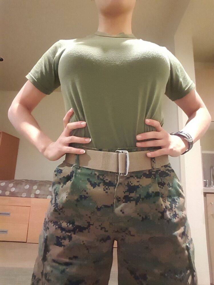 Hot babe with big juggs doffs her military uniform and poses in a solo - #10