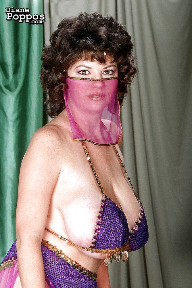 Mature Greek woman Diane Poppos letting big hanging tits fall free - #14