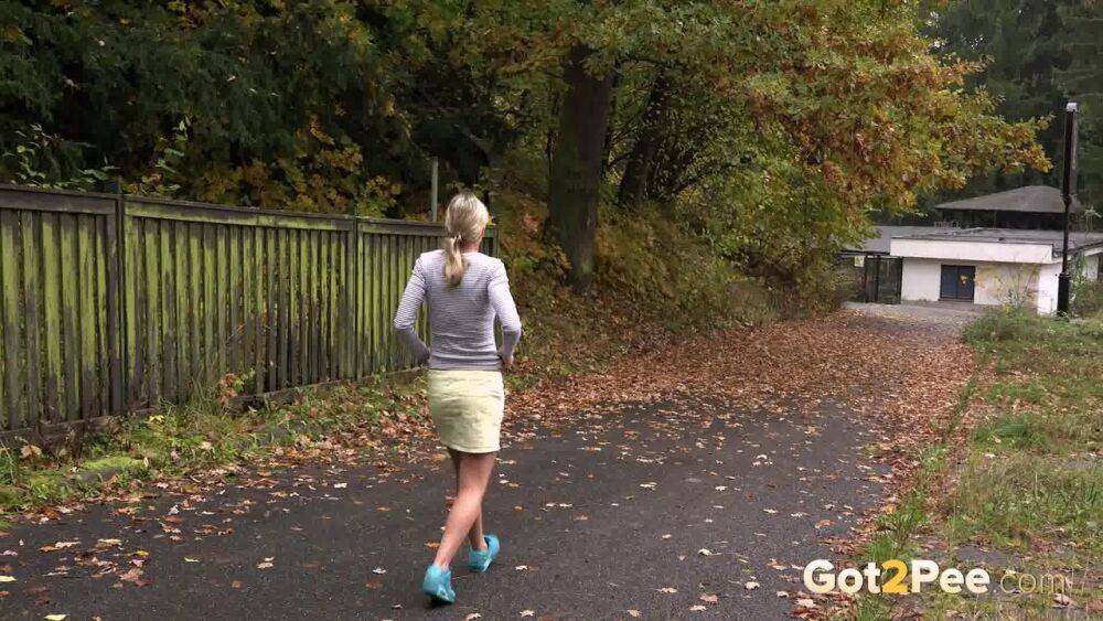 Cute blonde Victoria Pure hikes her skirt to take a pee along country lane - #13