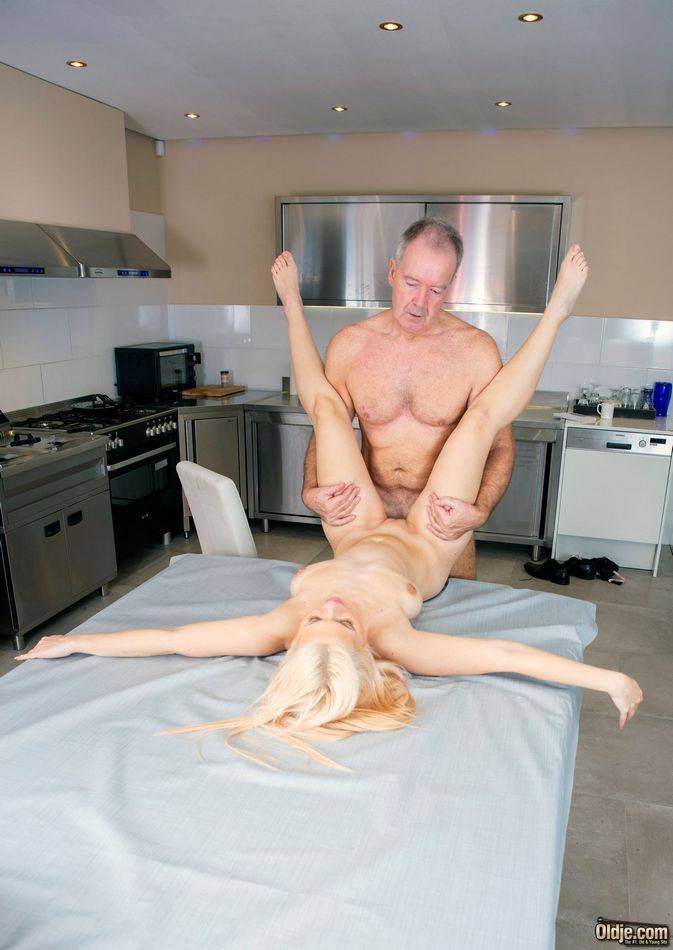 Blond teen Roxy Risingstar and an old man have sexual intercourse in a kitchen - #15