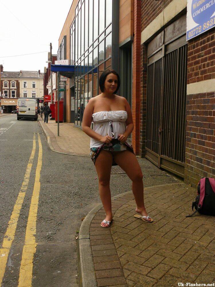 Overweight UK female flashes her tits and big butt on public street - #1