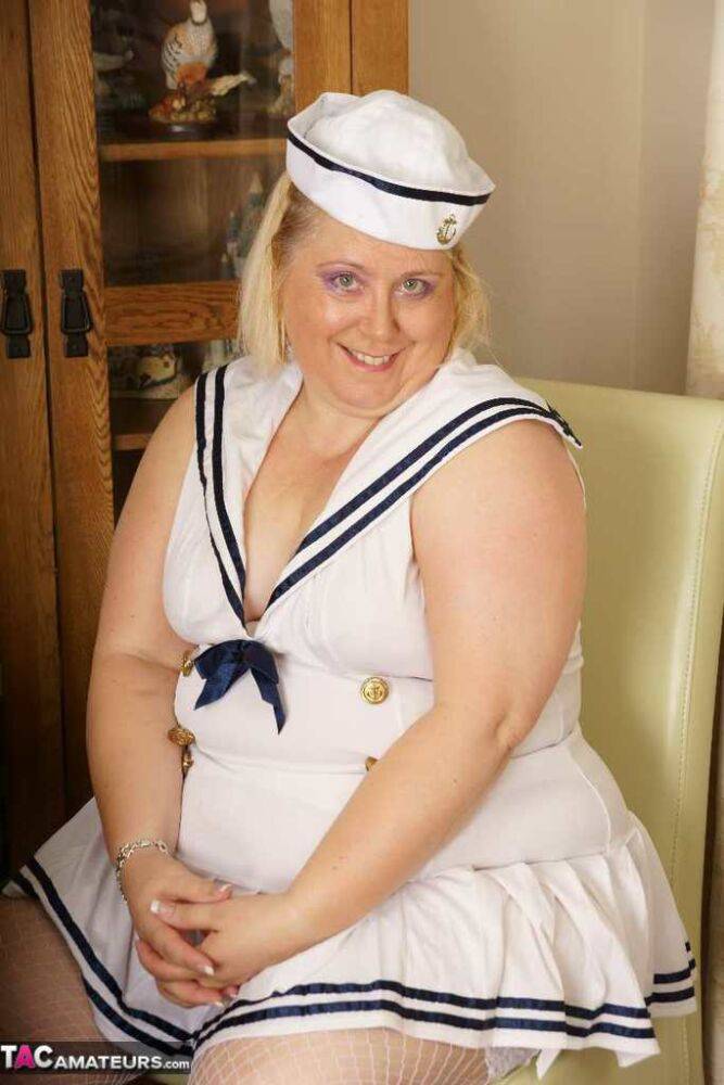 Blonde BBW Lexie Cummings plays with her pierced pussy in a sailor uniform - #13