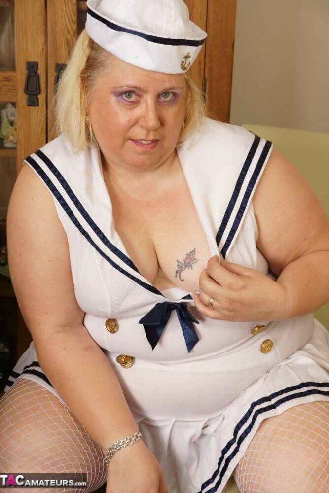 Blonde BBW Lexie Cummings plays with her pierced pussy in a sailor uniform - #8