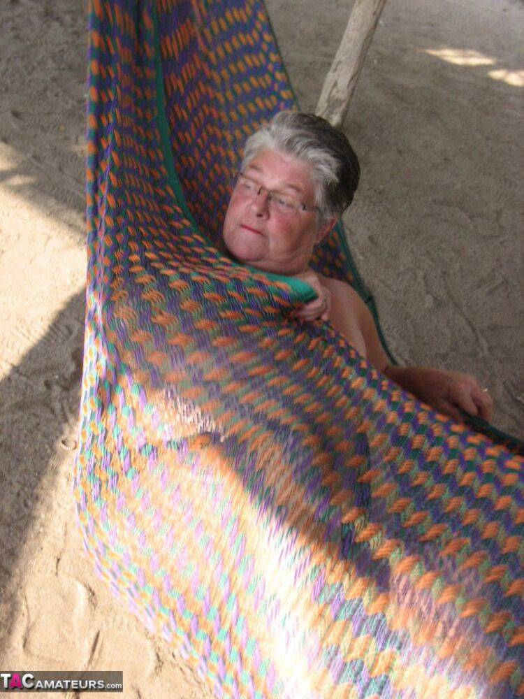 Obese nan Girdle Goddess bares her large tits and fat belly on a hammock - #11