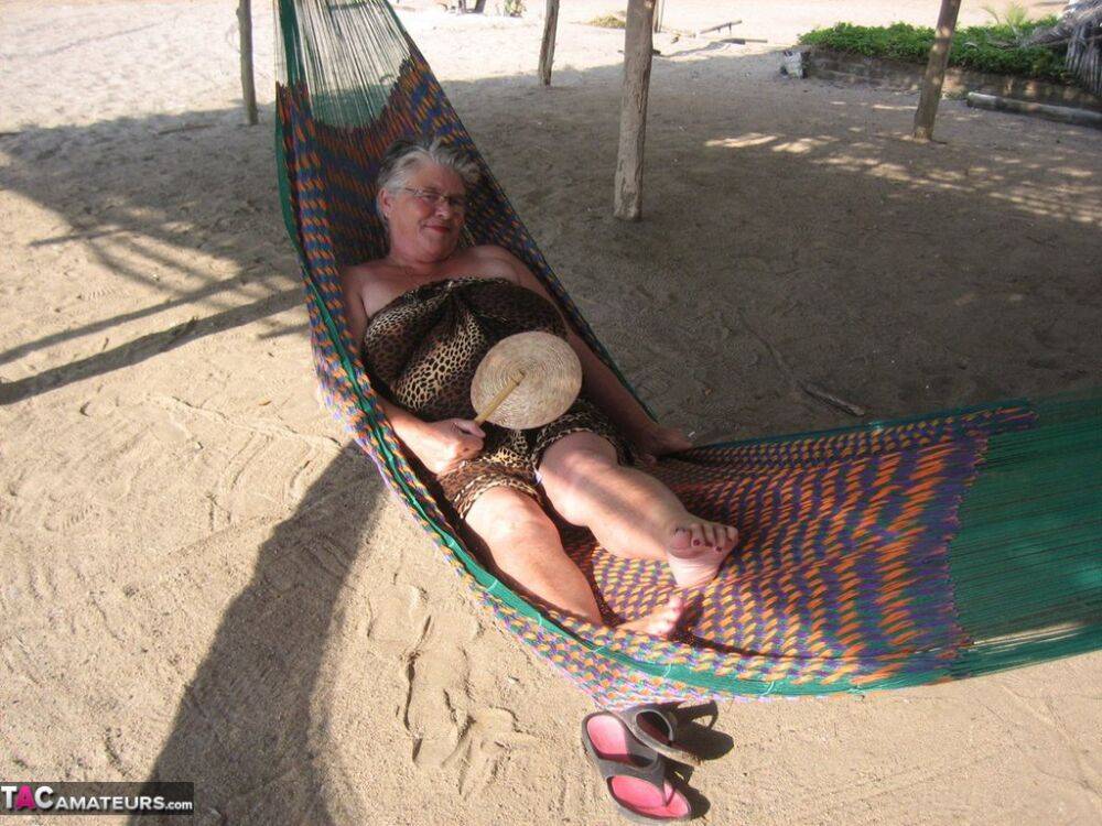 Obese nan Girdle Goddess bares her large tits and fat belly on a hammock - #8