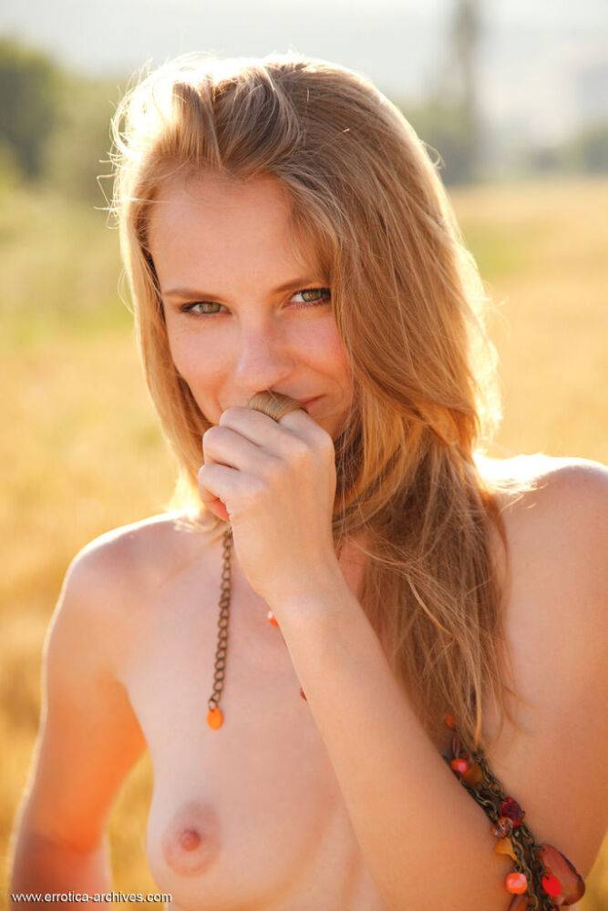 Young blonde beauty Frida C models naked while in a field of wheat - #5