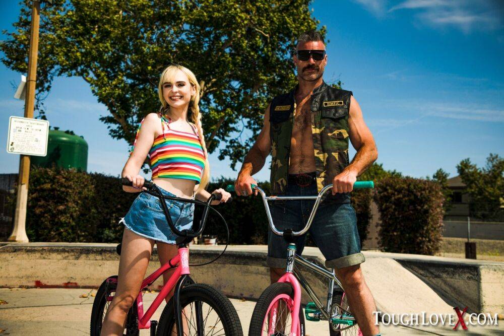 Young blonde Lilly Bell and her older boyfriend bicycle before they fuck - #15