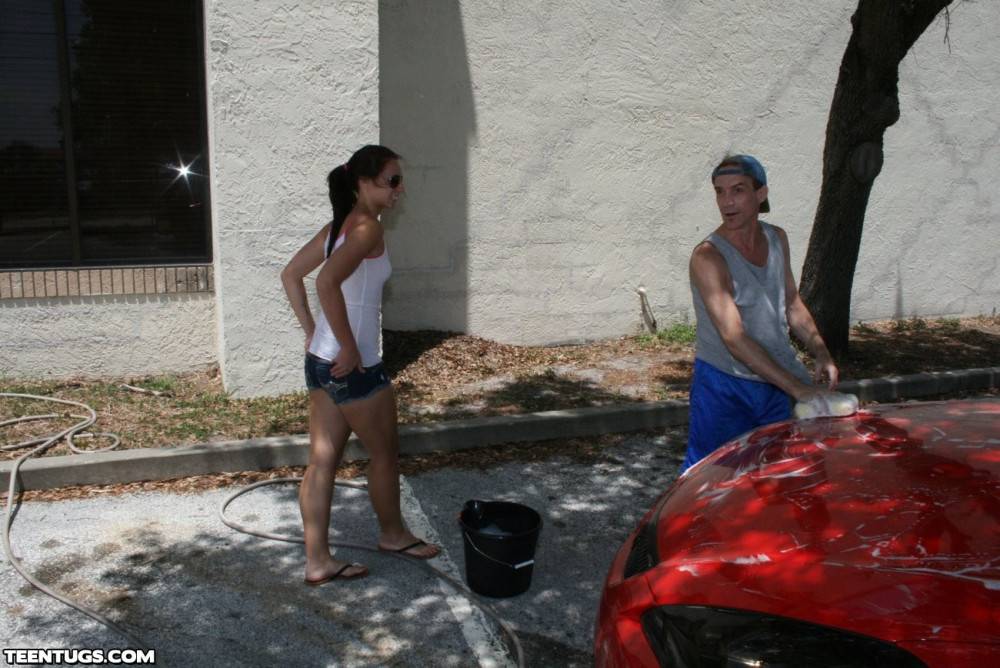 Ashley storm washing car and milking huge dick public - #1