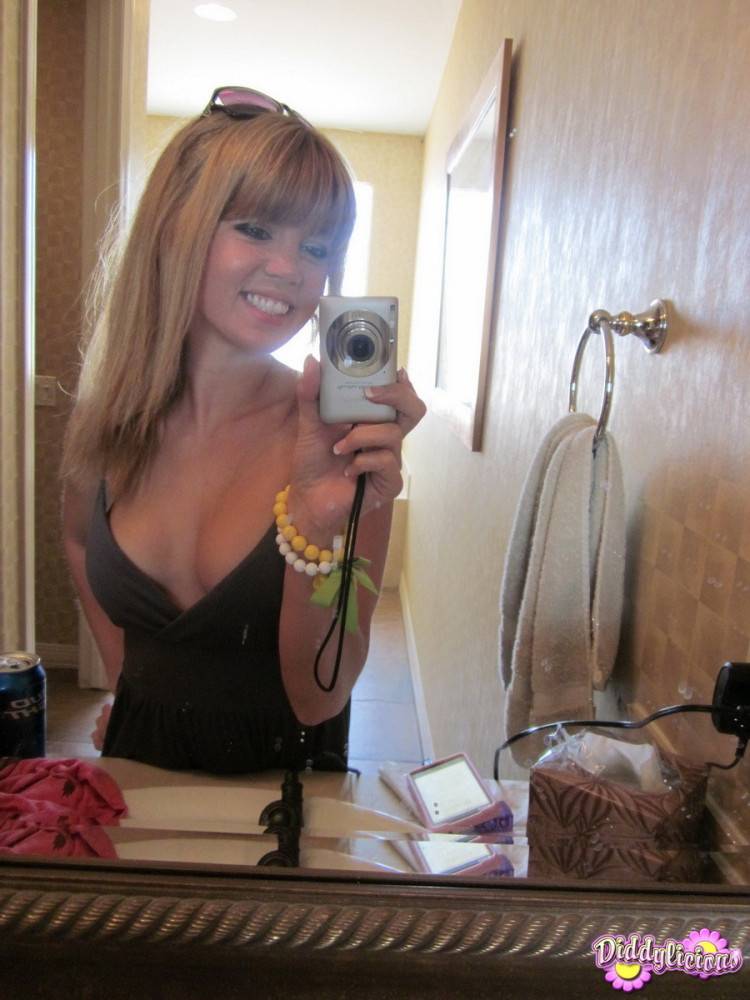 Cute amateur teen girl teasing in mirror - #20