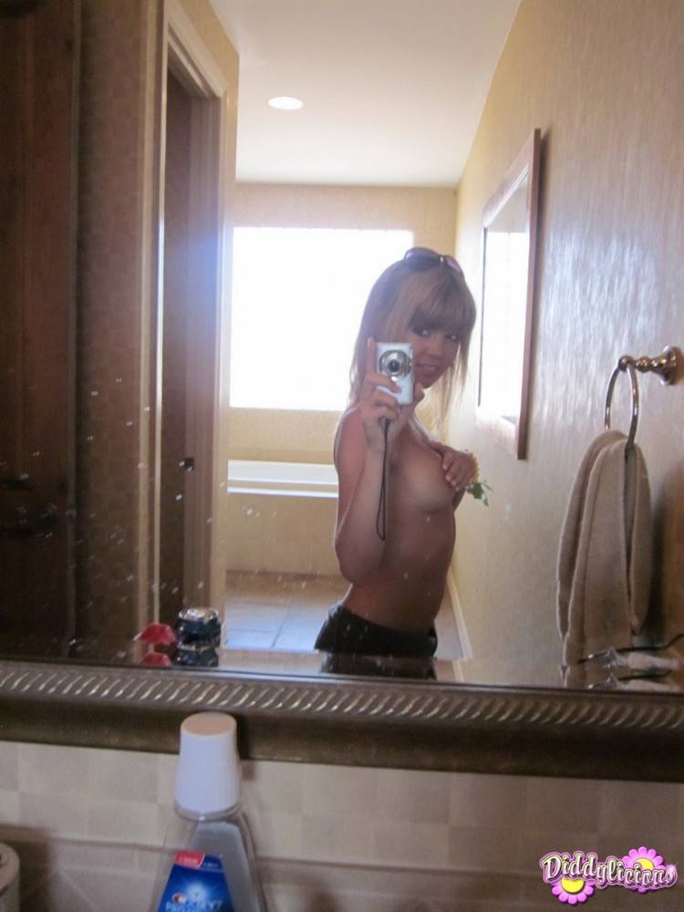 Cute amateur teen girl teasing in mirror - #5