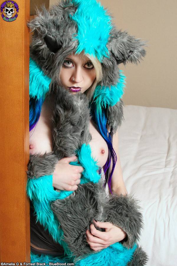 Adorable petite raver kitty girl in fun fur - #3