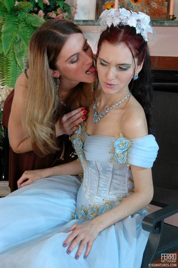 Older lesbian kissing and licking a young bride - #2