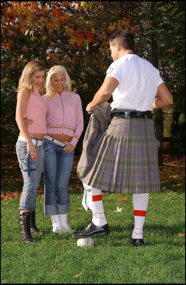 Irresistibly Cute Blonde Dorina Along With Her Girlfriend Tiffany Rousso Put Out For Kilt Clad Guy. - #2