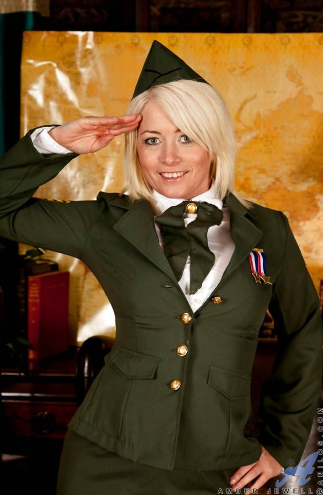 Deluxe british blonde aged Amber Jewell exposes her butt in uniform and vagina - #1