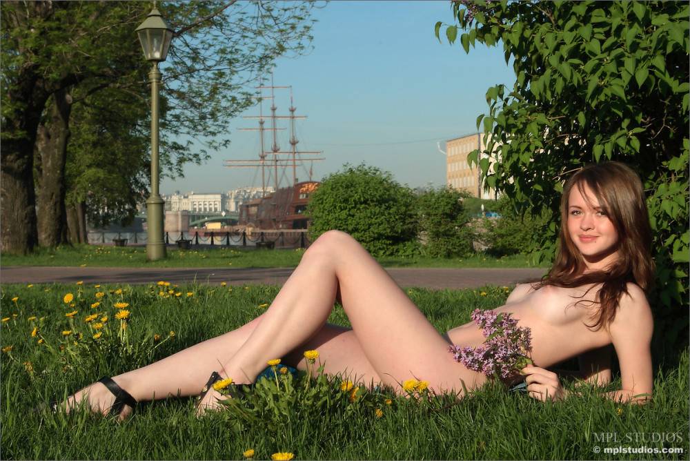 Cute Brunette Babe Nastya E Takes Her Denim Skirt Off And Poses Nude In A Park - #9