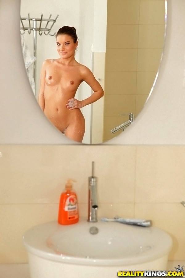 Shapely hungarian hottie Anita Berlusconi revealing small tits and toying her twat in shower | Photo: 5592979