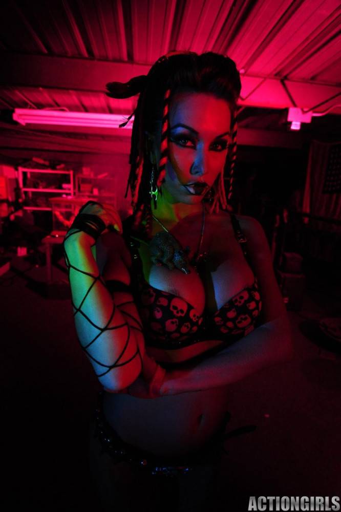 Big Racked Fetish Lady Kobe Kaige With Crazy Make-up Does Some Modeling In The Dark - #12