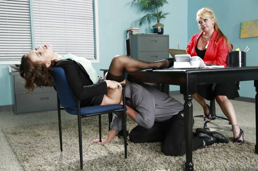 Charming american milf Krissy Lynn in hot stockings enjoy hot groupsex scene in office | Photo: 5626563