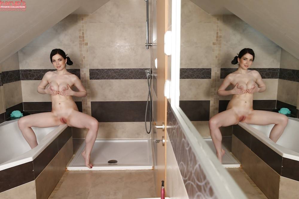 Shapely brunette young Daphne Rush baring big hooters and spreading her legs in shower - #9