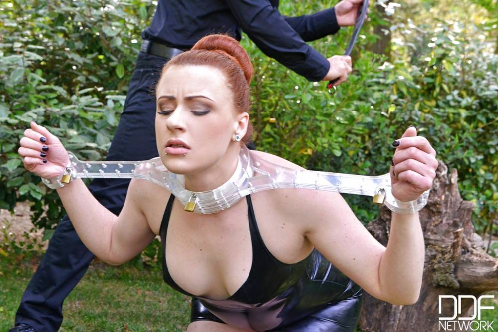 Stunning british redheaded Isabel Dean in skirt gagging on dick and gets a cum shot on face outdoor - #7