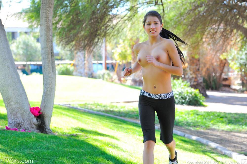 Sporty Latina Megan Salinas Works Out Outside And Gets All Sweaty And Bothered So She Has To Strip - #14