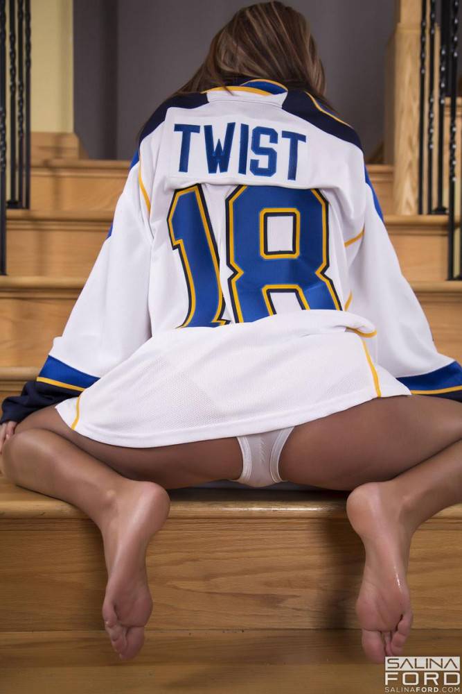 Salina Ford Takes Off Her Jersey And Plays With Her Dildo On The Stairs - #1