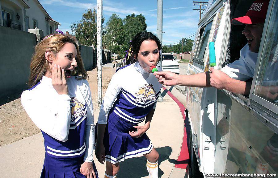 Slutty Cheerleaders Lindsay Meadows And Renae Cruz Get Seduced By Sex Hungry Ice Cream Man - #11