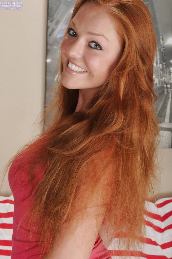 Foxy american redheaded teen Farrah Flower revealing big hooters and bald pussy - #1