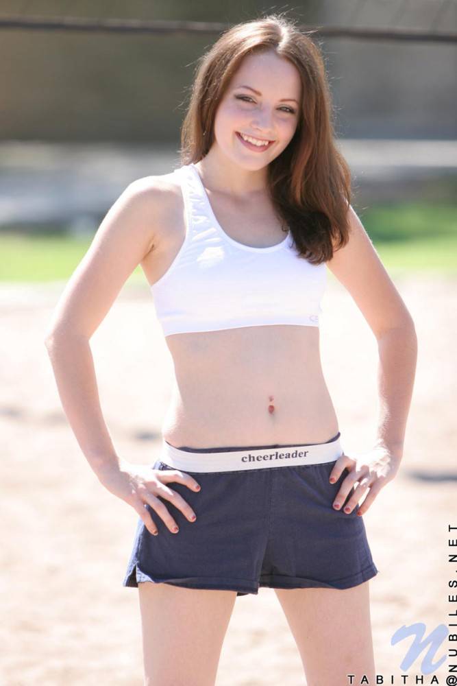 Smiling Sportive Girl Tabitha Nubiles In Snow White Top And Blue Shorts Poses With A Ball Outside - #4