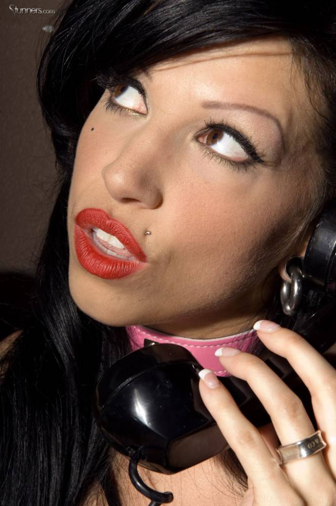 Raven-haired Roxy DeVille With Pierced Nipples Touches Her Pussy While Talking On The Phone. - #1