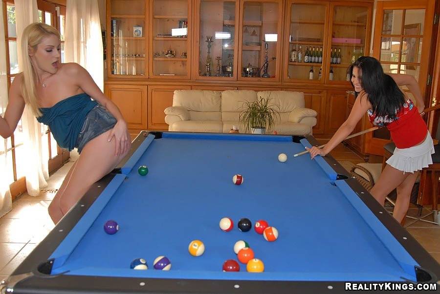 Experienced Lesbians Sophia Lomeli, Samantha And Ann Marie Have Sex On A Blue Pool Table. - #5