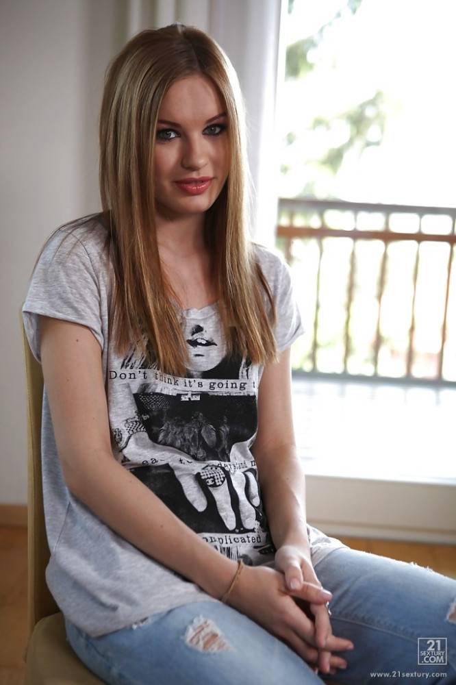 Very attractive russian young Diamond Cross in jeans showing her ass and spreading her legs - #1