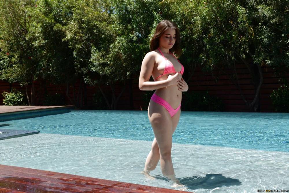 Sylphlike american youthful Kylie Quinn exposes tiny tits and sexy butt near the pool - #12