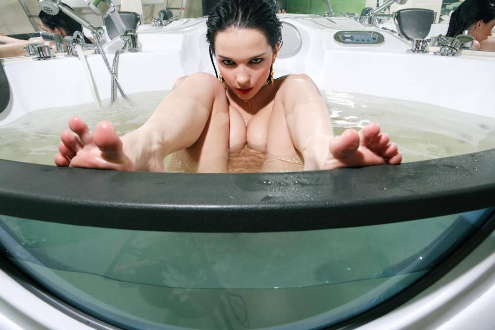 Busty Brunette Katie Fey Dips Her Breathtaking Body Into A Hot Bath To Pose And Tease. - #3
