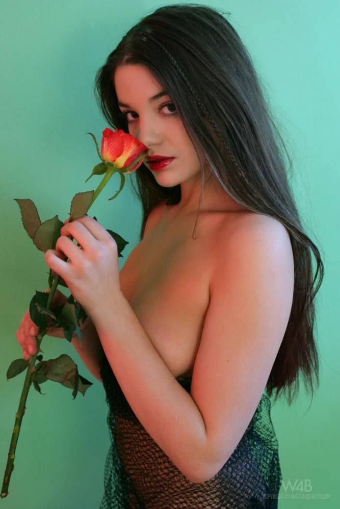Naked Sweetie Olivie Nubiles With Long Brunette Hair Posing With Flowers - #9